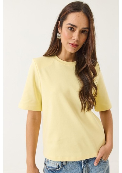 Shade Kadın Bisiklet Yaka Vatkalı Pamuklu Basic T-shirt 241134 60283128 - Tereyağ Çok Renkli