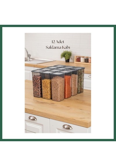 Bezos 12'li Kavanoz Seti & Saklama Kabı & Erzak Kabı 12x1900 Ml 20 Lı Etiket Hediyeli Bzs01 Çok Renkli