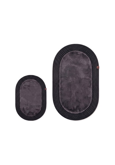 Banyo Paspası Takımı 60x100+40x60 Cm Düz Antrasit Gri & Siyah