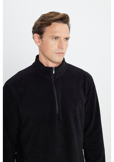 Erkek Sıyah Anti-pilling Tüylenme Yapmayan Standart Fit Dik Yaka Polar Sweatshirt Siyah