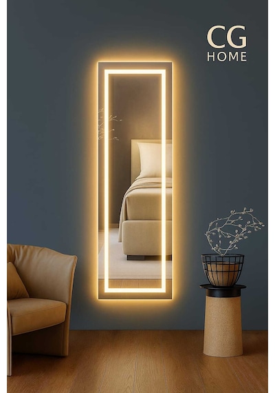 Biga Ledli Ayna, Dekoratif Ayna, Salon Aynası, Konsol Aynası 144x36 Cm 140 Günışığı