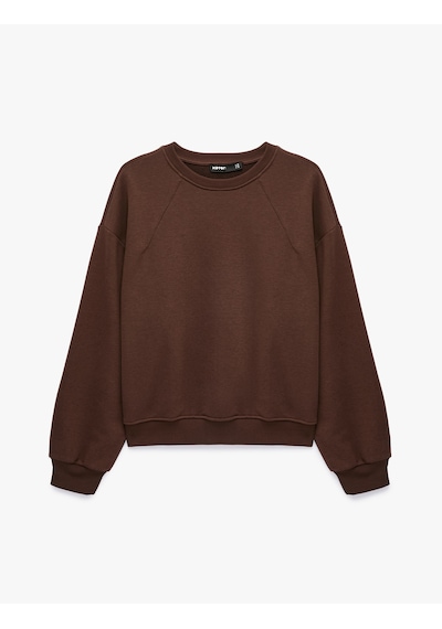 Koton Regular Fit Üç İplik Şardonlu Uzun Kollu Bisiklet Yaka Basic Sweatshirt Kahverengi 7wak10043ek Kahve
