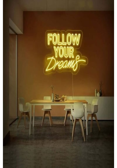 Follow Your Dreams Yazılı Neon Tabela Sarı