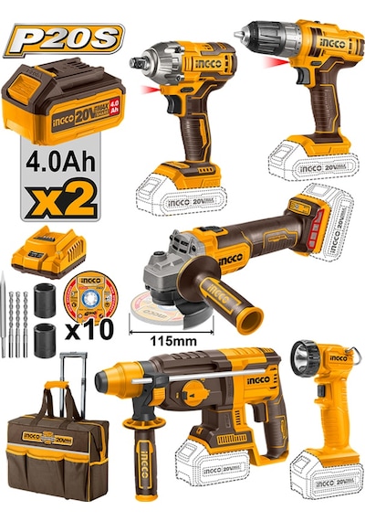 Ingco CKLI2019 Li-ion Akülü Kombo Set 5'li