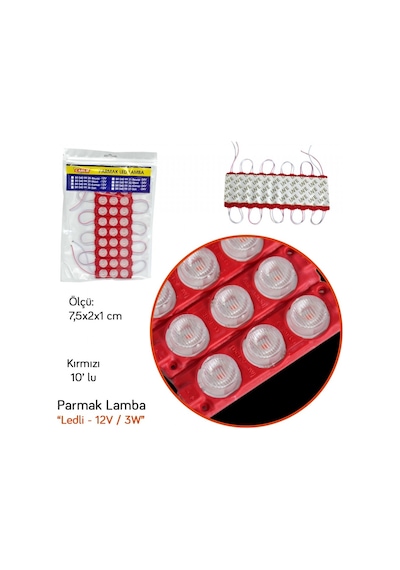 Carub 12V Parmak Lamba Led Camlı Soft Kırmızı 10 Lu Br0409930