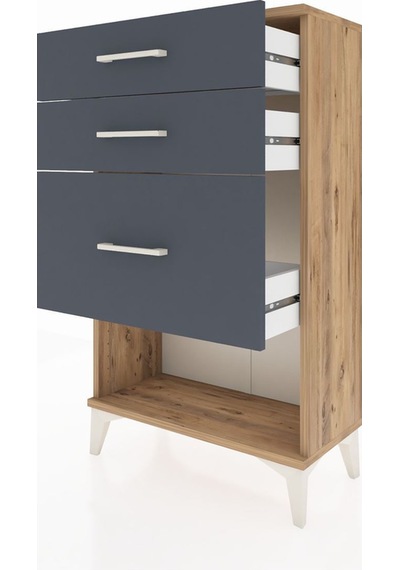 Arges Komodin 3 Çekmeceli 60x30x106 Çam-antrasit Atlas Çam