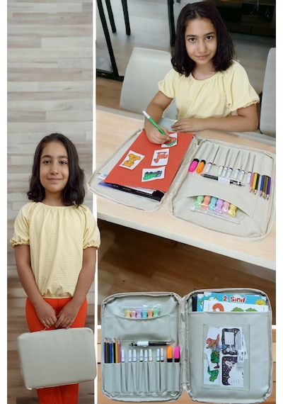 Next Craft Evrak Kalemlik Çantası Çocuklar İçin Aktivite Etkinlik Çantası Boyama Ve Defter Çantası Bej