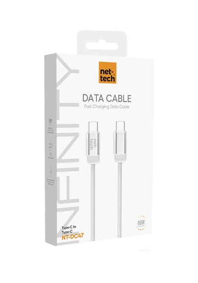 Nettech Nt-dc47 60w Plastik 100 Cm Type-c To Type-c Şarj Ve Data Kablosu Beyaz