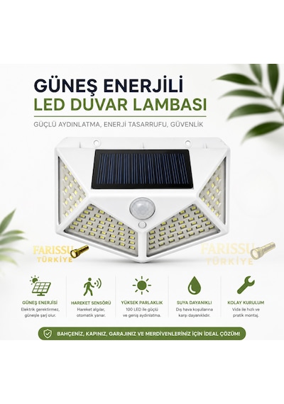 100 Led Solar Hareket Sensörlü Dış Mekan Bahçe Lambası 2 Adet