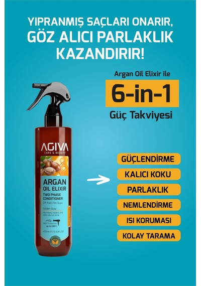Agiva Argan Oil Elixir Onarıcı ve Isı Koruyucu ve Çift Fazlı Fön Suyu 400 ML