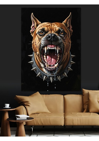 Ahşap Tablo Kızgın Köpek Vahşi Dişler