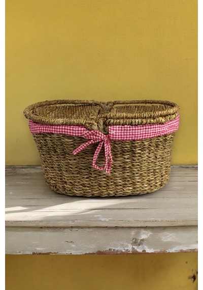 Hasır Rattan Örme Sepeti Oval Ekoseli 18767 Sku: Smgstk139bd03d1e Açık Mavi