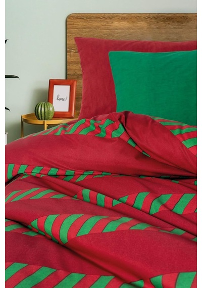 Lexroo Festive Tek Kişilik Lastikli Çarşaflı Nevresim Takımı Holly Yeşil