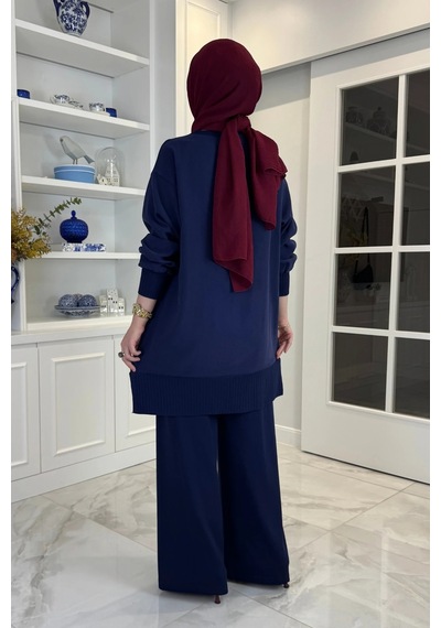 Rabia Şamlı Miray Triko-modal Pantolonlu Takım Lacivert Normal