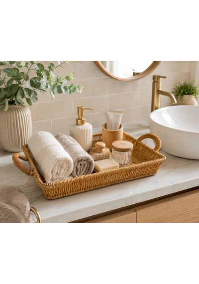 Hasır Rattan Sunum Tepsisi- 34 Cm Çok Renkli