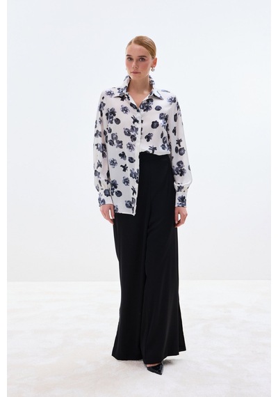 Sateen Desenli Salaş Gömlek - Siyah-136805 Siyah