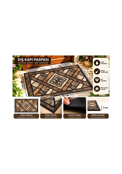 Dekoratif Dış Kapı Paspası Dijital Baskılı, Kaymaz Pvc Plastik Tabanlı, Şık Desenli Kapı Önü Paspası 40x70 Cm Kahverengi8 - 937312887 Kahverengi8 Dekoratif Dış Kapı Paspası Dijital Baskılı, Kaymaz Pvc Plastik Tabanlı, Şık Desenli Kapı Önü Paspası 40x70 Cm Kahverengi8 - 937312887 Kahverengi8