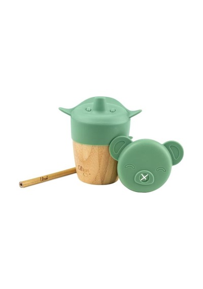 Citron 2'si 1 Arada Kapaklı ve Pipetli Organik Bambu Alıştırma Bardağı - Green 1073629