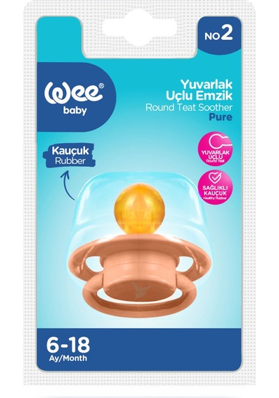 Wee Baby Pure Yuvarlak Uçlu Kauçuk Emzik No:2 Somon 6-18 Ay