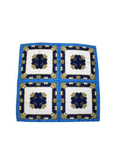 Tikitonki Çok Parçalı Çiçek Desenli Saten Mavi Eşarp - 90x90 Mavi Mavi