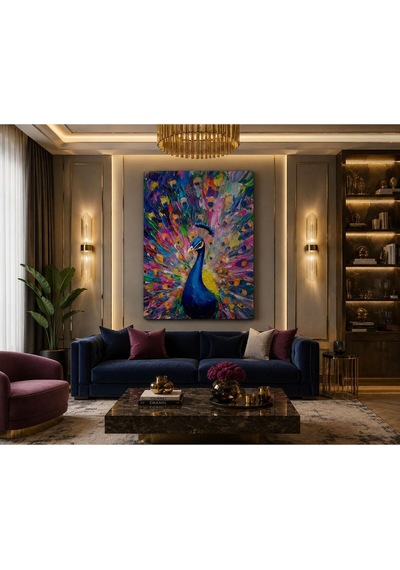 Renkli Tavus Kuşu Soyut Kanvas Tablo Modern Lüks Salon, Antre Ve Genç Odası Dekoratif Çerçevesiz Duvar Tablosu