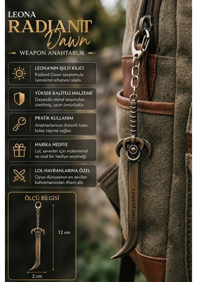 Lol Leona Kı-lıç Figürlü Bronz Metal Anahtarlık