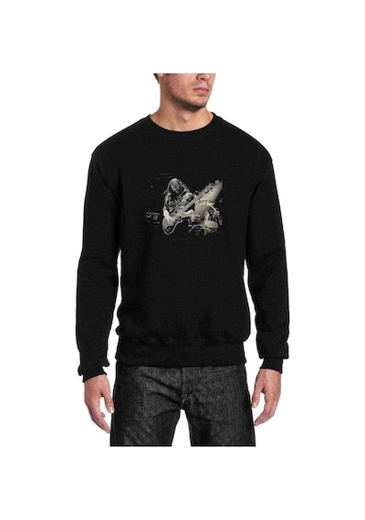 Lemmy Kilmister Baskılı Siyah Erkek Örme Sweatshirt