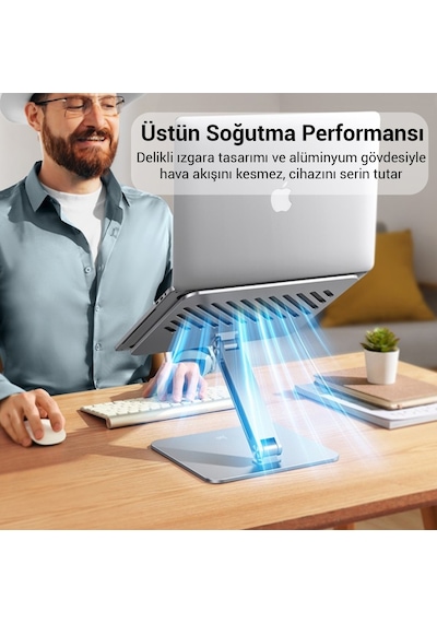Juo Alüminyum Notebook Standı Yükseklik Ve Eğim Ayarlı Ergonomik Metal Laptop Standı