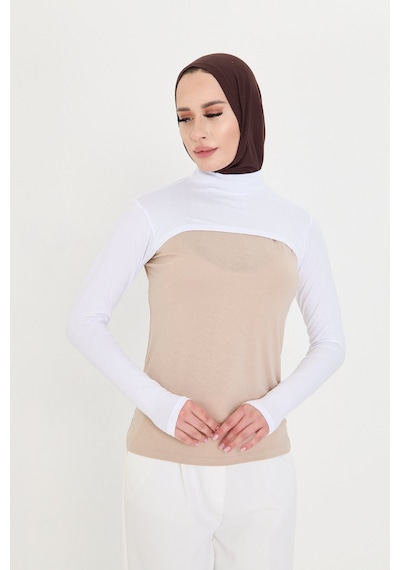Hürrem Bone Beyaz Tesettür Balıkçı Yaka Boyunluklu Kolluk Viskon Düz 1025 42 Beyaz
