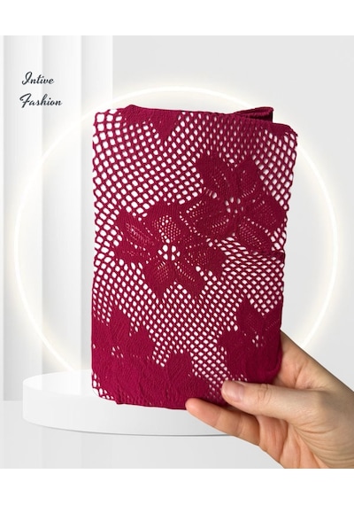 Intive Fashion Jane Büyük Çiçek Desenli File Modern Külotlu Çorap Bordo-siyah Bordo