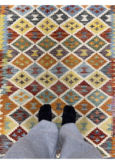 El Dokuma Afgan Kilim 100% Yün Kök Boya Elsanat Eserı İle Harıka Model Desenlı Çok Renkli