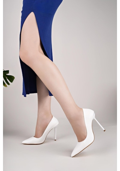 Nesilshoes Nesil Shoes Hkm 507 Beyaz Kalem Topuk Kadın Stiletto