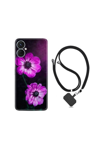 Tecno Spark 9 Pro Kılıf İpli Boyun Askılı Desenli Silikon Çiçekler 1869
