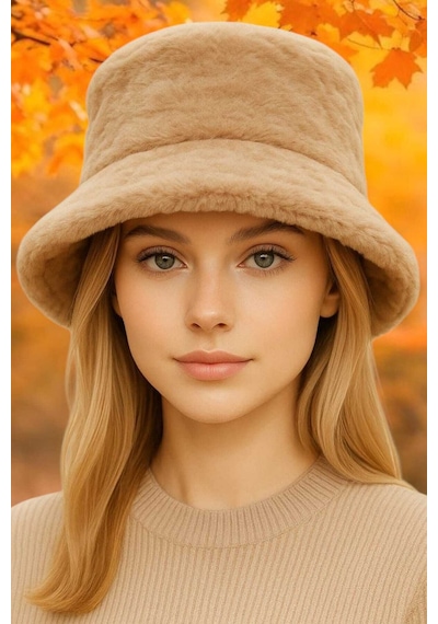 Tezzgelsin Kadın Ayarlanabilir Peluş Bucket Kova Şapka Camel