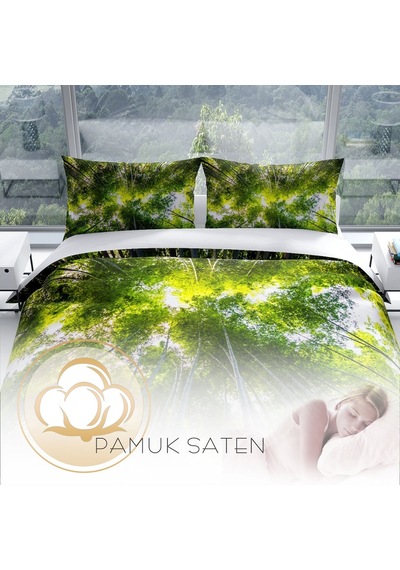 Cattleya Forest 1 3D Pamuk Saten Çift Kişilik Nevresim Takımı