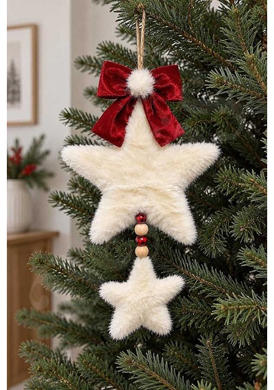 Kırmızı Fiyonklu Peluş Yıldız 41 Cm