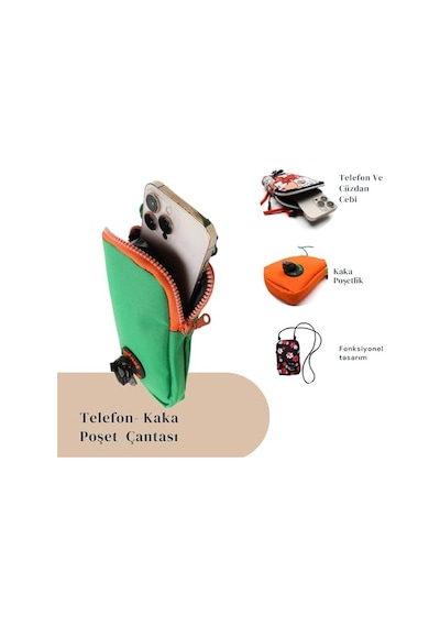 Design Cep Telefonu Çantası Dışkı Poşeti, Fermuarlı, Gizli Poşet Gözü, Köpek Gezdirme İçin İdeal, Yeşil Diğer