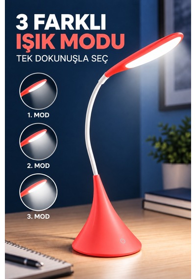 Dokunmatik Led Masa Lambası Dimmerli Esnek Akrobatik Kitap Okuma Ders Çalışma Pilli & Usb Kablolu Kullanım Pembe