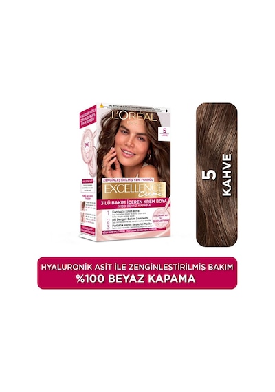 L'oréal Paris Excellence Creme 5 Kahve Saç Boyası Amonyaklı, Beyaz Kapatıcı, Hyaluronik Asitli 3'lü Bakım