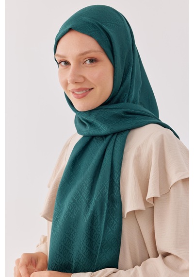 Mirsoy Scarf Halka Desen Parlak Jakar Şal - Petrol Yeşili Petrol Yeşili