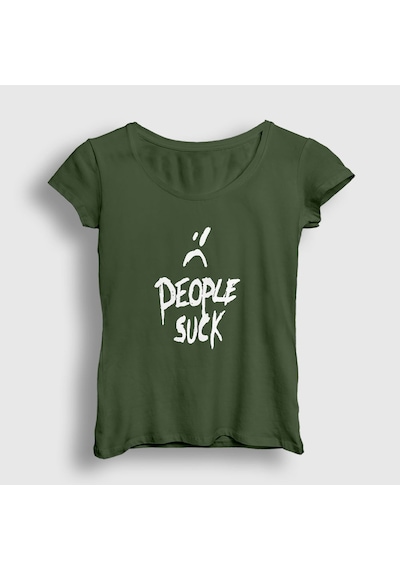 Presmono Kadın People Suck Xxxtentacion T-shirt Haki