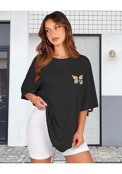 Hazego Bisiklet Yaka Baskılı T-shirt - Siyah