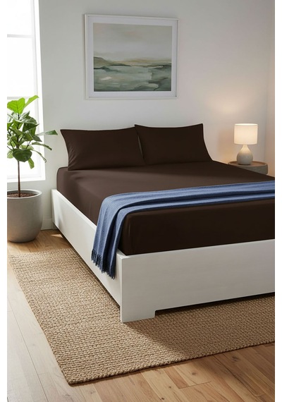 %100 Pamuk Ranforce Premium King Size Lastikli Çarşaf Seti - Kahv Kahverengi