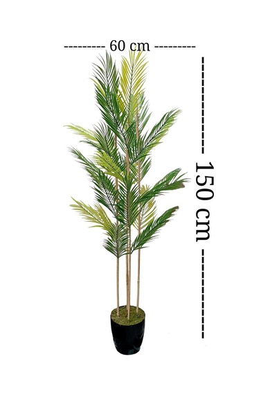 ''bambu Areka Dört Gövdeli Yapay Ağaç - 150 Cm, 27 Yaprak Doğal Görünümlü Yeşil