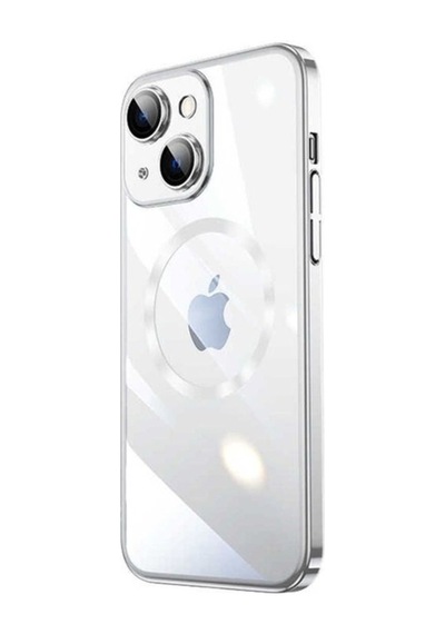 Apple Uyumlu iPhone 14 Kılıf Wireless Şarj Özellikli Sert Pc Zore Riksos M-safe Kapak Gümüş