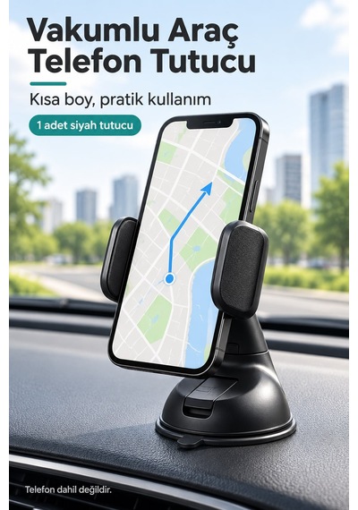 Araç İçi Vantuzlu Telefon Tutucu Vakumlu Kısa Boy 360 Dönebilen Başlık