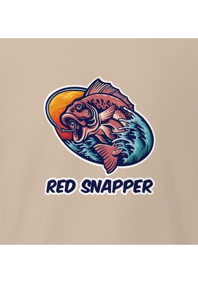 Wildstyle Red Snapper Balık Balıkçılık Deniz Vintage Balıkçı Baskılı Unisex Bisiklet Yaka Pamuklu Tişört Camel
