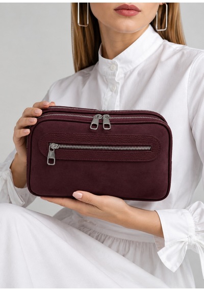 Just Polo Kadın Çok Bölmeli Süet Lüks Tasarımlı Çapraz Askılı Omuz Çantası Shoulder Bag Bordo