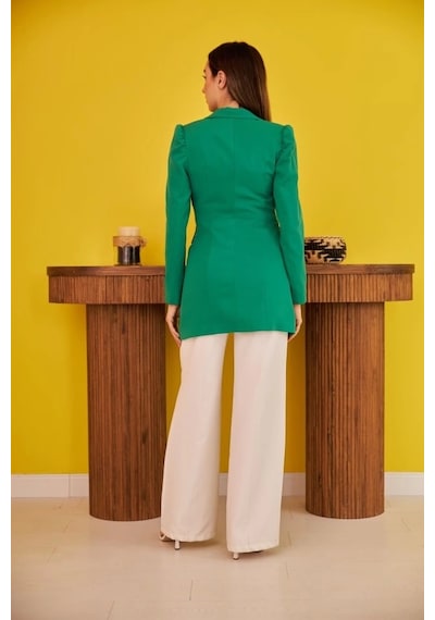 Defymoda Yeşil Blazer Düğmeli Ceket Yeşil