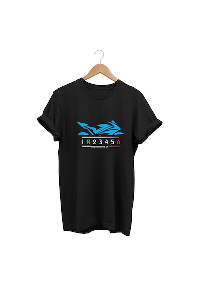 Blue Racing Motor - Mavi Yarış Motorsikleti Baskılı Tshirt Siyah